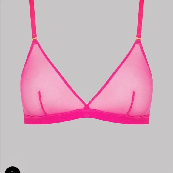 NWT Maison Close Corps à Corps Neon Pink Triangle Bra Thong and Garter Belt Set